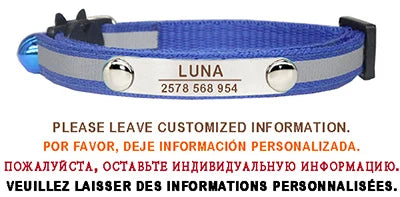 Custom Reflective Cat Collar Personalized ID Adjustable Safety Buckle with Bell Free Engraving Nylon Puppy Kittens Necklace