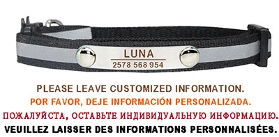 Custom Reflective Cat Collar Personalized ID Adjustable Safety Buckle with Bell Free Engraving Nylon Puppy Kittens Necklace