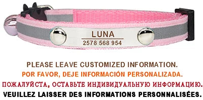 Custom Reflective Cat Collar Personalized ID Adjustable Safety Buckle with Bell Free Engraving Nylon Puppy Kittens Necklace