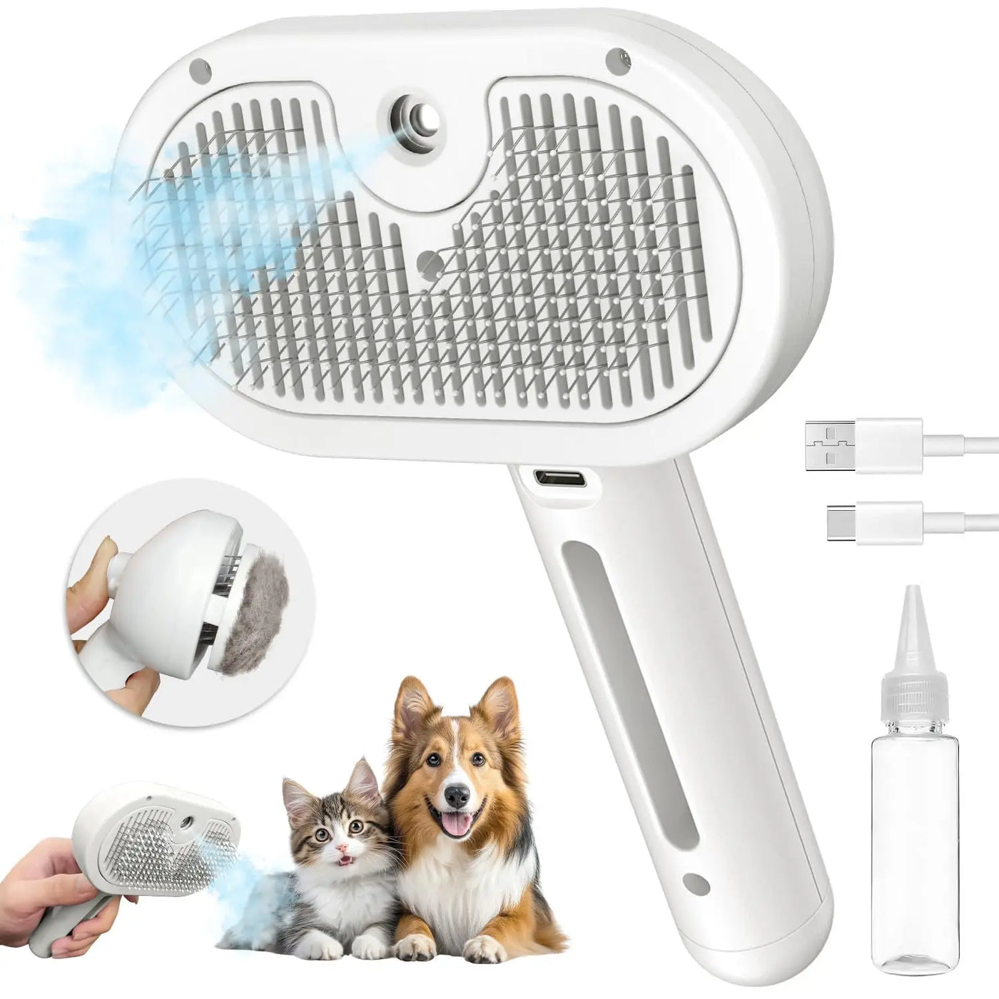 Steam Cat Brush Self-Cleaning Grooming Tool with Steam Spray Remove Floating Hair for Cats Dogs Pet Grooming Supplies Hair Care