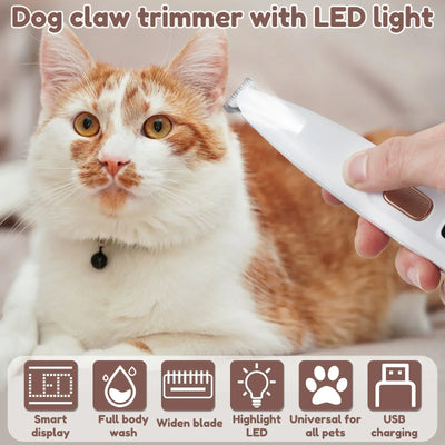 Waterproof Dog Paw Trimmer with LED Light & Display | Wide 18mm Blade | Professional Pet Grooming Clippers