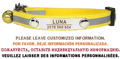 Custom Reflective Cat Collar Personalized ID Adjustable Safety Buckle with Bell Free Engraving Nylon Puppy Kittens Necklace