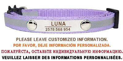 Custom Reflective Cat Collar Personalized ID Adjustable Safety Buckle with Bell Free Engraving Nylon Puppy Kittens Necklace