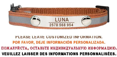 Custom Reflective Cat Collar Personalized ID Adjustable Safety Buckle with Bell Free Engraving Nylon Puppy Kittens Necklace