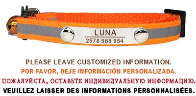 Custom Reflective Cat Collar Personalized ID Adjustable Safety Buckle with Bell Free Engraving Nylon Puppy Kittens Necklace