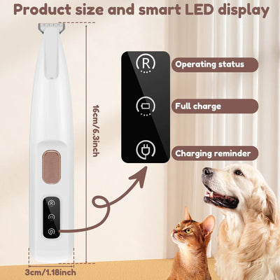 Waterproof Dog Paw Trimmer with LED Light & Display | Wide 18mm Blade | Professional Pet Grooming Clippers